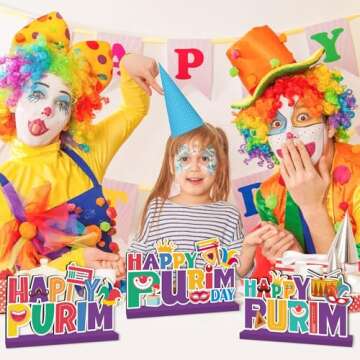 Purim Decorations Wood Table Centerpieces 3pcs Happy Purim Day Decorations Jewish Holiday Party Tabl...
