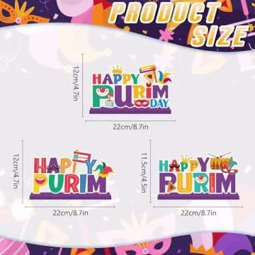 Purim Decorations Wood Table Centerpieces 3pcs Happy Purim Day Decorations Jewish Holiday Party Table Decor Purple Carnival Mask and Clown Pattern Wood Tabletop