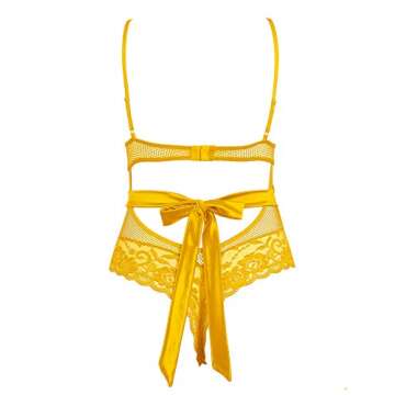 Joyaria One Piece Lingerie for Women Lace Teddy Bodysuit,Yellow XL