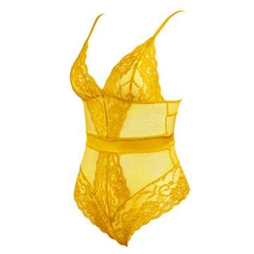 Joyaria One Piece Lingerie for Women Lace Teddy Bodysuit,Yellow XL