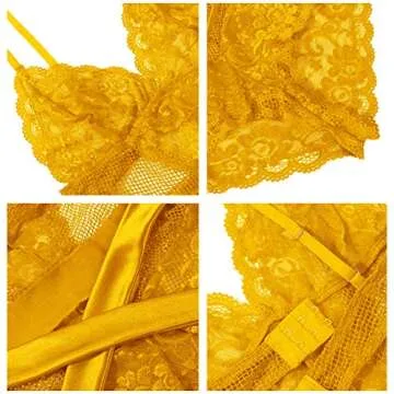 Joyaria One Piece Lingerie for Women Lace Teddy Bodysuit,Yellow XL