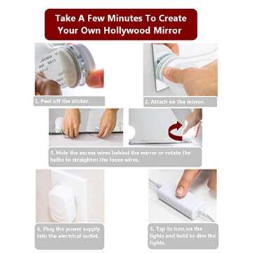 Waneway Vanity Lights for Mirror, DIY Hollywood Lighted Makeup Mirror with Plug in Dimmable Lights, Stick on LED Mirror Light Kit for Vanity Set, for Bathroom Wall Mirror, 10-Bulb