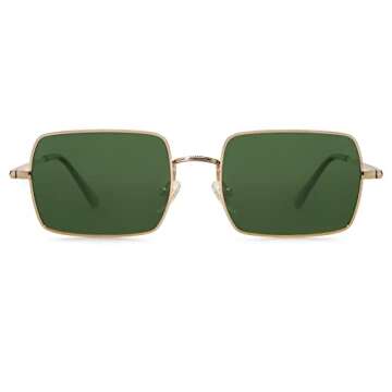 SOJOS Rectangle Polygon Polarized Sunglasses for Women Men Retro Classic Vintage Shades SJ1168 Green Lens