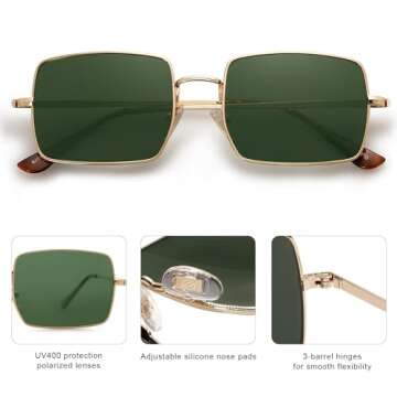 SOJOS Rectangle Polygon Polarized Sunglasses for Women Men Retro Classic Vintage Shades SJ1168 Green Lens
