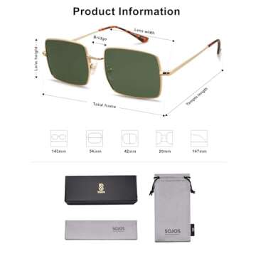 SOJOS Rectangle Polygon Polarized Sunglasses for Women Men Retro Classic Vintage Shades SJ1168 Green Lens