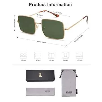SOJOS Rectangle Polygon Polarized Sunglasses for Women Men Retro Classic Vintage Shades SJ1168 Green Lens