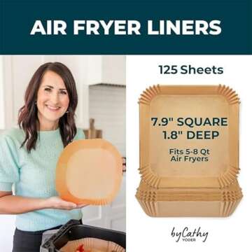 Cathy Yoder's Pine & Pepper Air Fryer Liners, 125PCS 7.9-inch Square - Premium, Food-Grade Parchment...