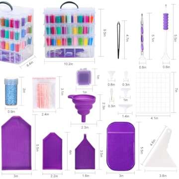 QUEFE 4-Tier Diamond Painting Storage Container, 150 Slots Portable Bead Organizer Box, Stackable Cr...