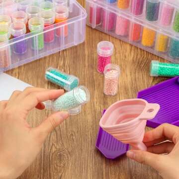 QUEFE 4-Tier Diamond Painting Storage Container, 150 Slots Portable Bead Organizer Box, Stackable Crafts Organizers for DIY Diamond Art Craft Jewelry Bead Storage