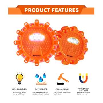 Markstor 6-Pack LED Road Flare Car Emergency Kit,Magnetic Base & Hook Road Flares Safety Light With ...