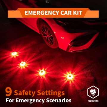 Markstor 6-Pack LED Road Flare Car Emergency Kit,Magnetic Base & Hook Road Flares Safety Light With 9 Flashing Modes,Roadside Flares Emergency Lights For Vehicles (6 Pack)