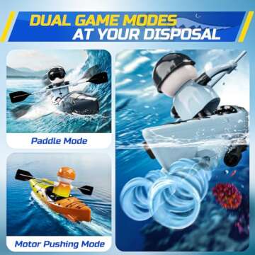 DEERC RC Kayak Boat for Kids,2.4 Ghz Remote Control Shark Boat Toys W/LED Light for Pools,Lake,Bathtub Never Capsize Summer Outdoor Water Toys Gift for Ages 4-8 Boys Girls