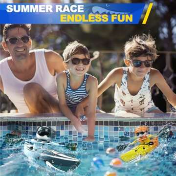 DEERC RC Kayak Boat for Kids,2.4 Ghz Remote Control Shark Boat Toys W/LED Light for Pools,Lake,Bathtub Never Capsize Summer Outdoor Water Toys Gift for Ages 4-8 Boys Girls