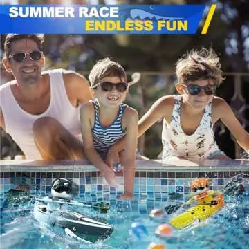 DEERC RC Kayak Boat for Kids,2.4 Ghz Remote Control Shark Boat Toys W/LED Light for Pools,Lake,Bathtub Never Capsize Summer Outdoor Water Toys Gift for Ages 4-8 Boys Girls