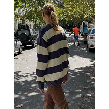 Women Y2K Striped Oversized Sweater for Stylish Comfort