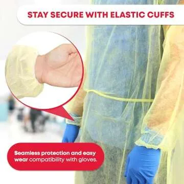 Ever Ready First Aid Isolation Gown with Elastic Wrists, Fluid Resistant, Yellow (Pack of 10)