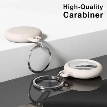 oakxco Beige Airtag Keychain Silicone, Airtag Holder with Key Ring, Air Tag Cover Cute Accessories for Kids, Luggage, Car Dog Collar, Car, Compatible with Apple Airtag Case Waterproof, Cream Stone