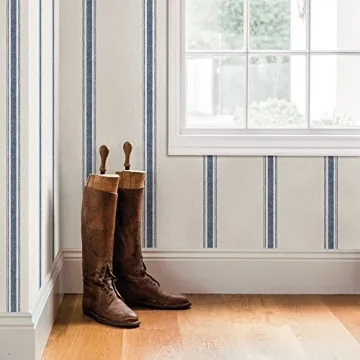 Stylish Chesapeake Linette Fabric Stripe Wallpaper in Blue