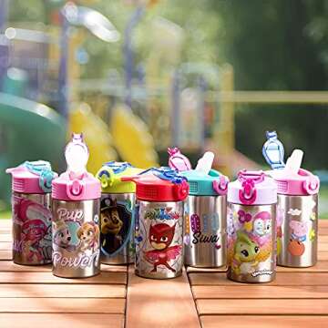 Zak Designs Paw Patrol Skye - Stainless Steel Water Bottle with One Hand Operation Action Lid and Bu...