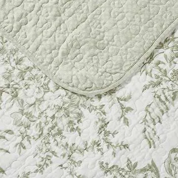 Laura Ashley - Twin Quilt Set, Reversible Cotton Bedding with Matching Sham, Lightweight Home Decor for All Seasons (Bedford Green/Off-White, Twin)