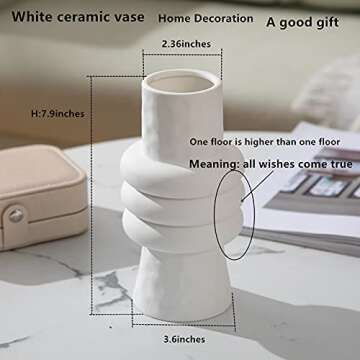 ANDING White Ceramic Vase is a Nordic Minimalist Style Decoration, Creative Vase, Used for Decoration, Kitchen, Office Or Living Room, Modern Geometric Decorative Vase for Home Decoration (A398White)