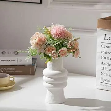 ANDING White Ceramic Vase is a Nordic Minimalist Style Decoration, Creative Vase, Used for Decoration, Kitchen, Office Or Living Room, Modern Geometric Decorative Vase for Home Decoration (A398White)