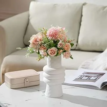 ANDING White Ceramic Vase is a Nordic Minimalist Style Decoration, Creative Vase, Used for Decoration, Kitchen, Office Or Living Room, Modern Geometric Decorative Vase for Home Decoration (A398White)