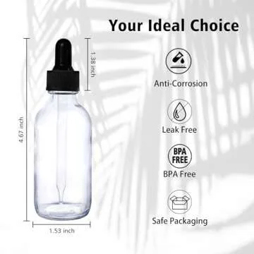 Comrzor 48 Pack 2oz Clear Glass Bottles with Glass Eye Droppers for Essential Oils, Perfumes & Lab Chemicals (Brush, Funnels, 2 Extra Droppers, 54 Pieces Labels & 30ml Measuring Cup Included)