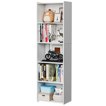 SUPER DEAL 5-Tier Bookshelf Narrow Bookcase Wood Cube Storage Shelf Freestanding Open Shelf Display ...