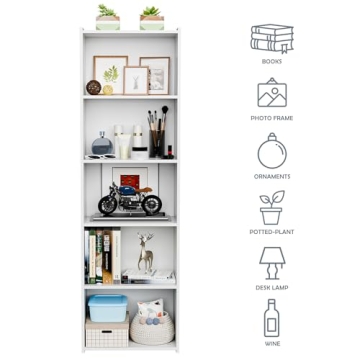 Stylish 5-Tier Bookshelf for Small Spaces and Kids