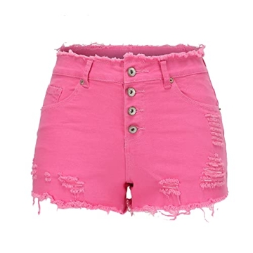 Trendy Pink Ripped Jean Shorts for Women - Stretchy & Comfortable