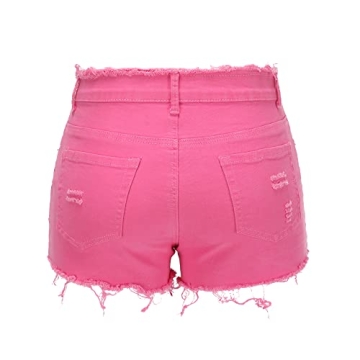 Women's Stretchy Ripped Jean Shorts Pink Denim Fashion