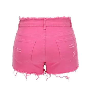 Women's Stretchy Ripped Jean Shorts Pink Denim Fashion
