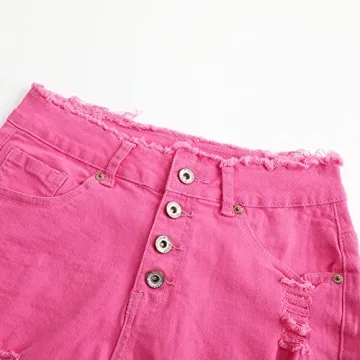 Women's Stretchy Ripped Jean Shorts Pink Denim Fashion