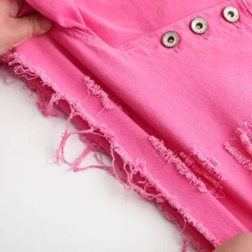 Women's Stretchy Ripped Jean Shorts Pink Denim Fashion