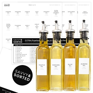 Minimalist Oil Bottle Labels Stickers - 54 Pantry Labels for Vinegar & Oil Dispenser Bottles Condime...