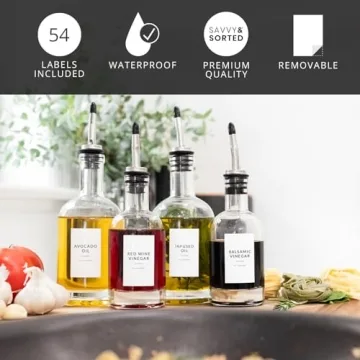 Minimalist Oil Bottle Labels Stickers - 54 Pantry Labels for Vinegar & Oil Dispenser Bottles Condiment Labels - Oil Jar Labels Pantry Stickers - Kitchen Stickers Waterproof Oil Bottle Labels Stickers