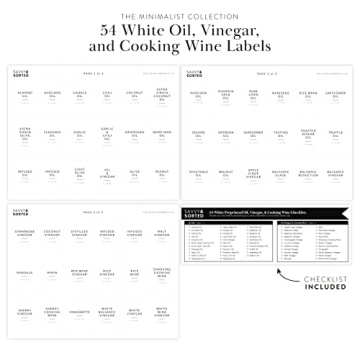 Minimalist Oil Bottle Labels Stickers - 54 Pantry Labels for Vinegar & Oil Dispenser Bottles Condiment Labels - Oil Jar Labels Pantry Stickers - Kitchen Stickers Waterproof Oil Bottle Labels Stickers