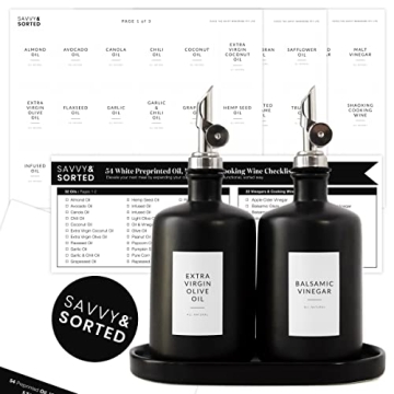 Minimalist Oil Bottle Labels Stickers - 54 Pantry Labels for Vinegar & Oil Dispenser Bottles Condiment Labels - Oil Jar Labels Pantry Stickers - Kitchen Stickers Waterproof Oil Bottle Labels Stickers