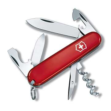 Victorinox Tourist Swiss Army Knife, 12 Function Swiss Made Pocket Knife with 2 Blades (Large and Small), Corkscrew and Toothpick - Red