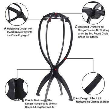 Ruiwen 2PCS Collapsible Wig Stand, 13.8" Portable Holder for Wigs