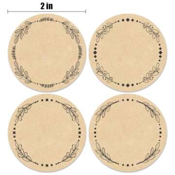 500pcs 2" Label Stickers for Jars and Lids, 4 Different Wreath Designs, Kraft Sticker Labels Pantry ...