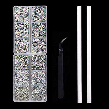 OUTUXED 5040pcs AB Mixed Size Hotfix Rhinestones for Halloween Costume Accessory, Crafts Flatback Crystals with Tweezers and Picking Pen 2-6.5mm