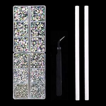 OUTUXED 5040pcs AB Mixed Size Hotfix Rhinestones for Halloween Costume Accessory, Crafts Flatback Crystals with Tweezers and Picking Pen 2-6.5mm