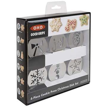 OXO Good Grips Cookie Press Holiday Disk Set, Metallic