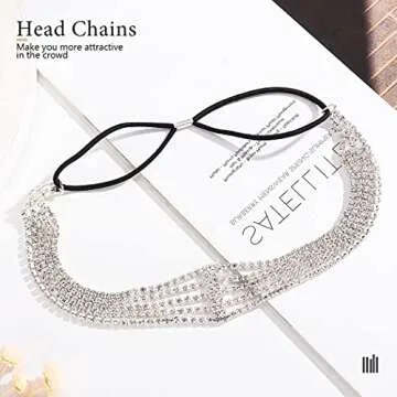 Jeairts Rhinestone Head Chain Forehead Bridal Headband Elastic Crystal Hair Band Halloween Prom Hair Jewelry for Women (1-Silver)