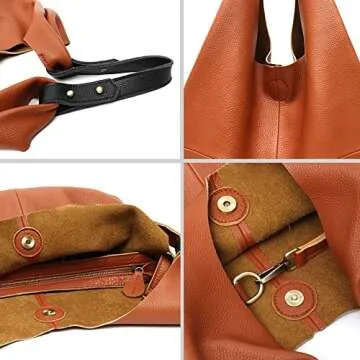 STEPHIECATH Women's Genuine Leather Handbag Vintage Slouch Hobo Shoulder Bag Large Casual Handmade Tote Snap Shopping Bags (TAN)