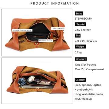 STEPHIECATH Women's Genuine Leather Handbag Vintage Slouch Hobo Shoulder Bag Large Casual Handmade Tote Snap Shopping Bags (TAN)