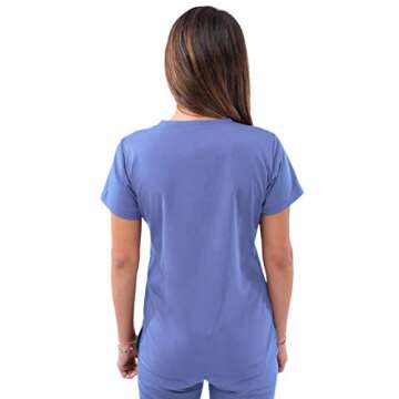 Adar Professional Collection Scrubs for Women - Ceil Blue Sweetheart V-Neck Top - P4210 - Size S
