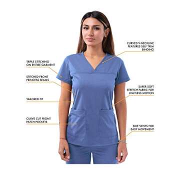 Adar Pro Scrubs Women Sweetheart V-Neck Top Ceil Blue